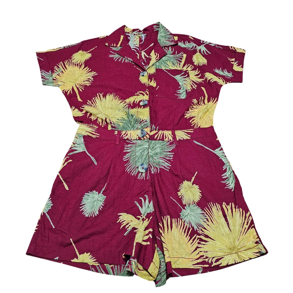 Free People Malibu Romper Womens XS Burgundy Linen Blend Short Sleeve Playsuit - Picture 2 of 8